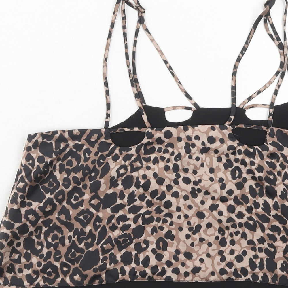 Topshop Womens Brown Animal Print Polyester Basic Tank Size 8 Square Neck - Leopard Print