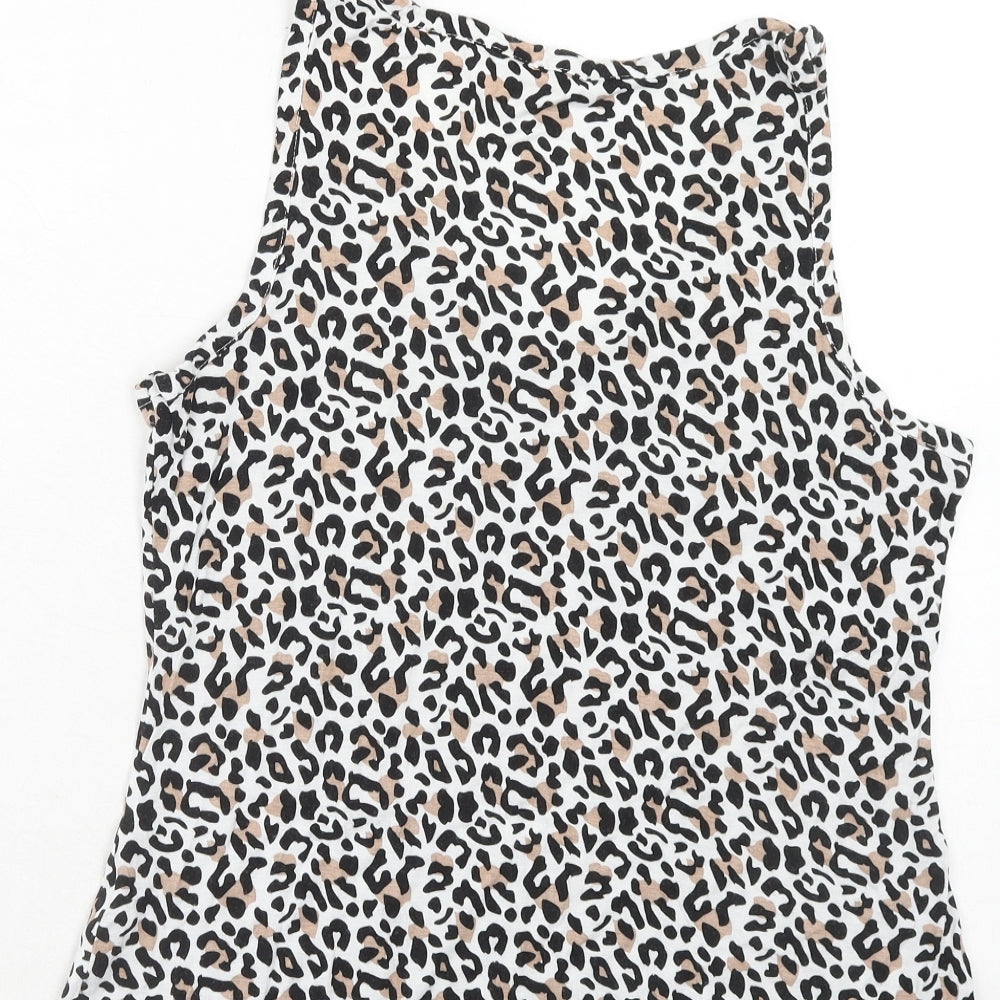 Dorothy Perkins Womens Brown Animal Print Viscose Basic Tank Size 14 Round Neck - Leopard Print