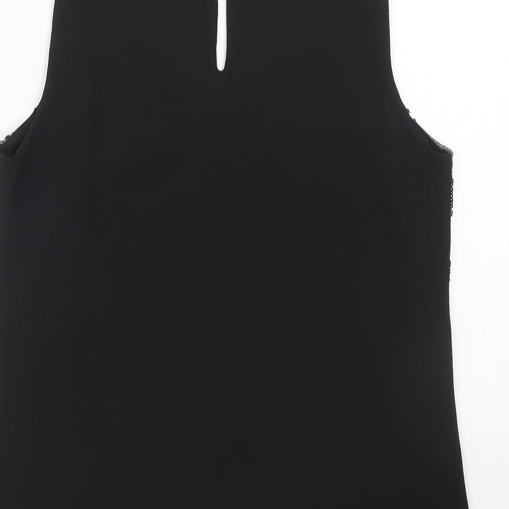 Vanessa Alexandra Womens Black Geometric Polyester Basic Tank Size M Round Neck