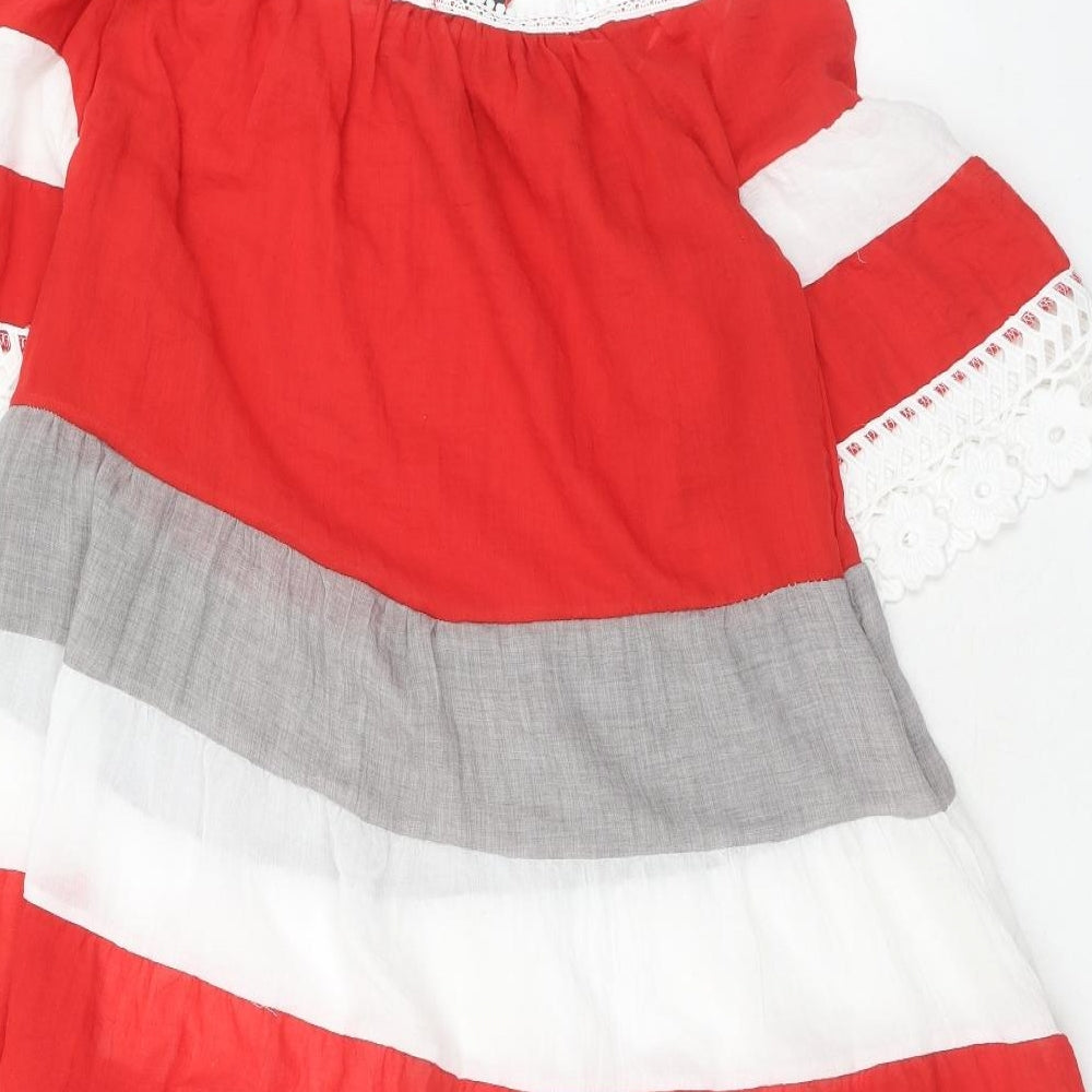 Klass Womens Red Colourblock Polyester Trapeze & Swing Size 10 One Shoulder Pullover