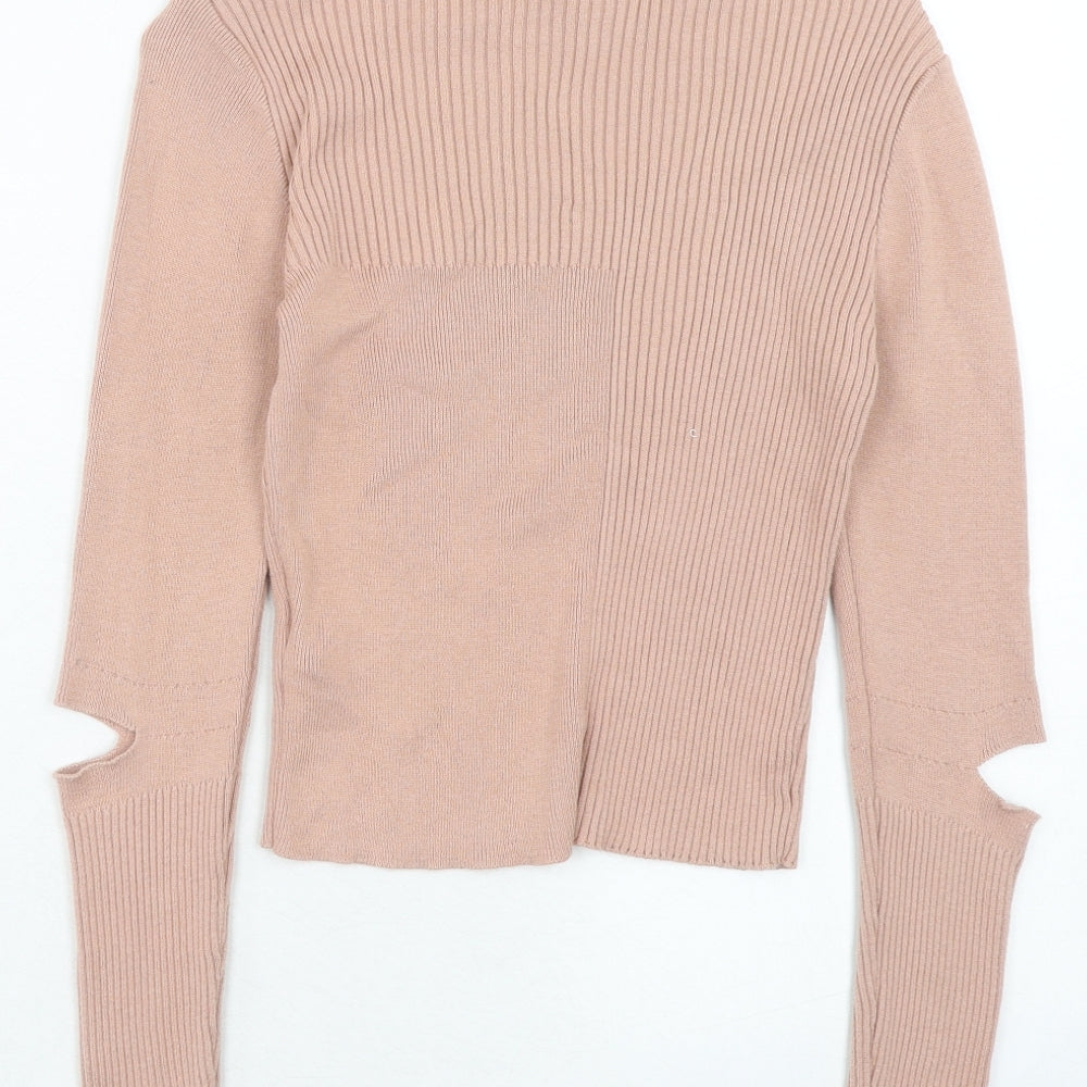 Topshop Womens Pink Round Neck Cotton Pullover Jumper Size 10 - Cut Out