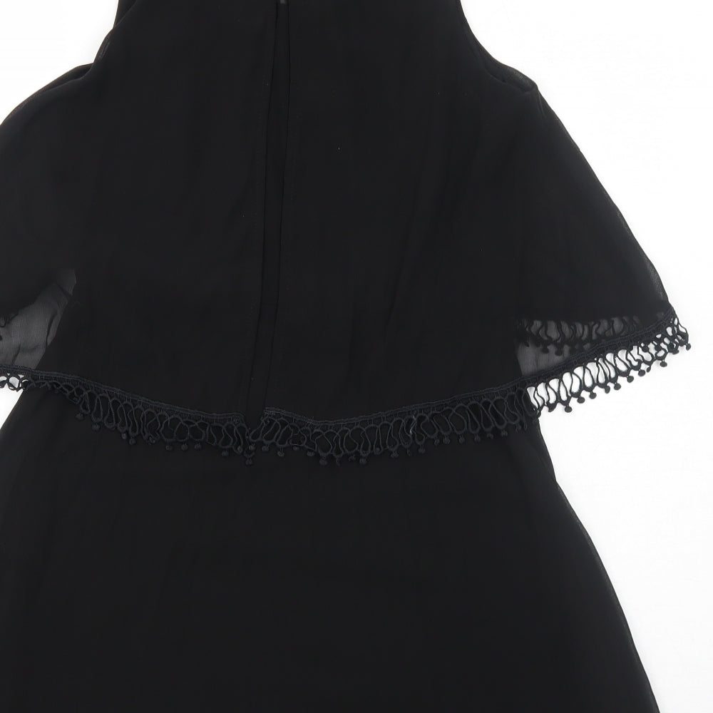 Luc-Ce Womens Black Polyester Fit & Flare Size S Round Neck Zip