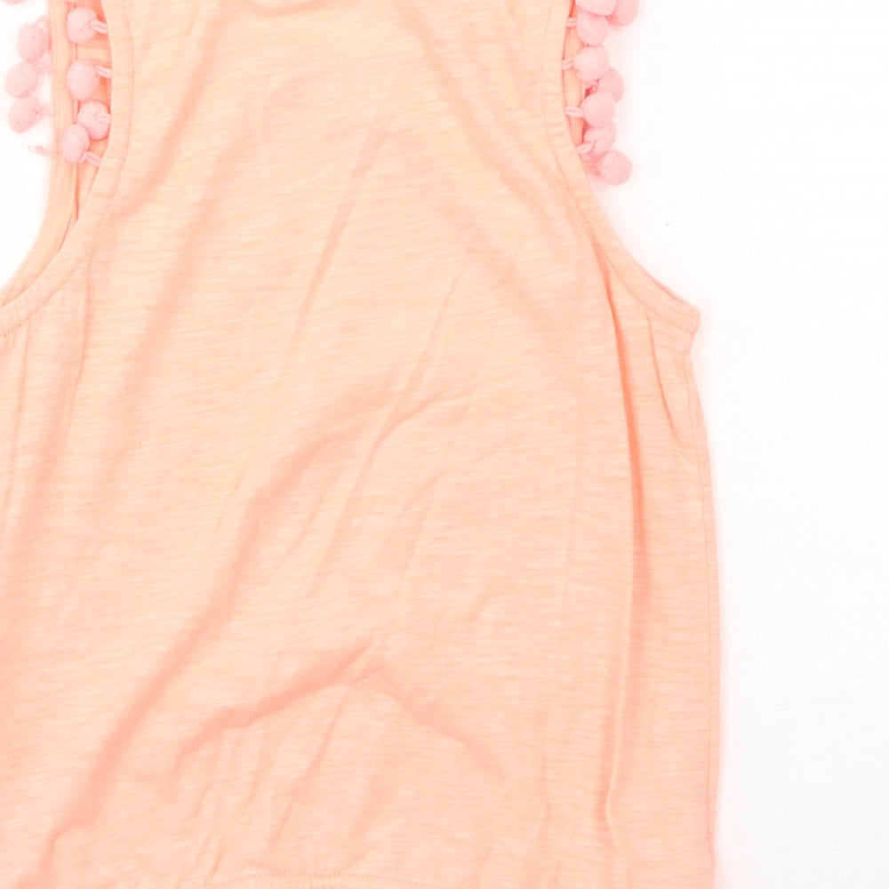 NEXT Girls Orange Cotton Basic Tank Size 10 Years Round Neck Pullover