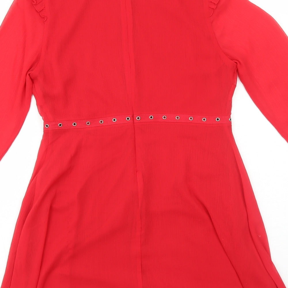 New Look Womens Red Polyester Trapeze & Swing Size 12 Round Neck Zip