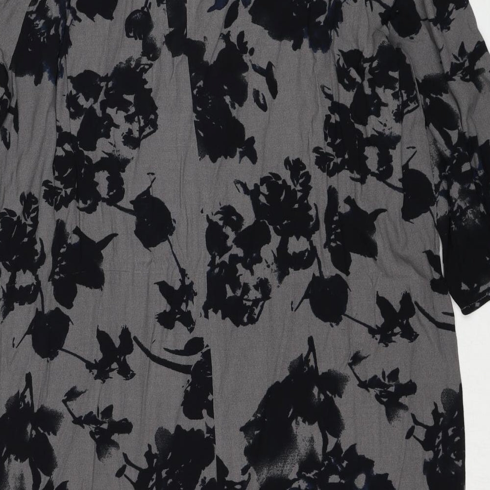 VILA Womens Grey Floral Viscose Shift Size L Round Neck Zip