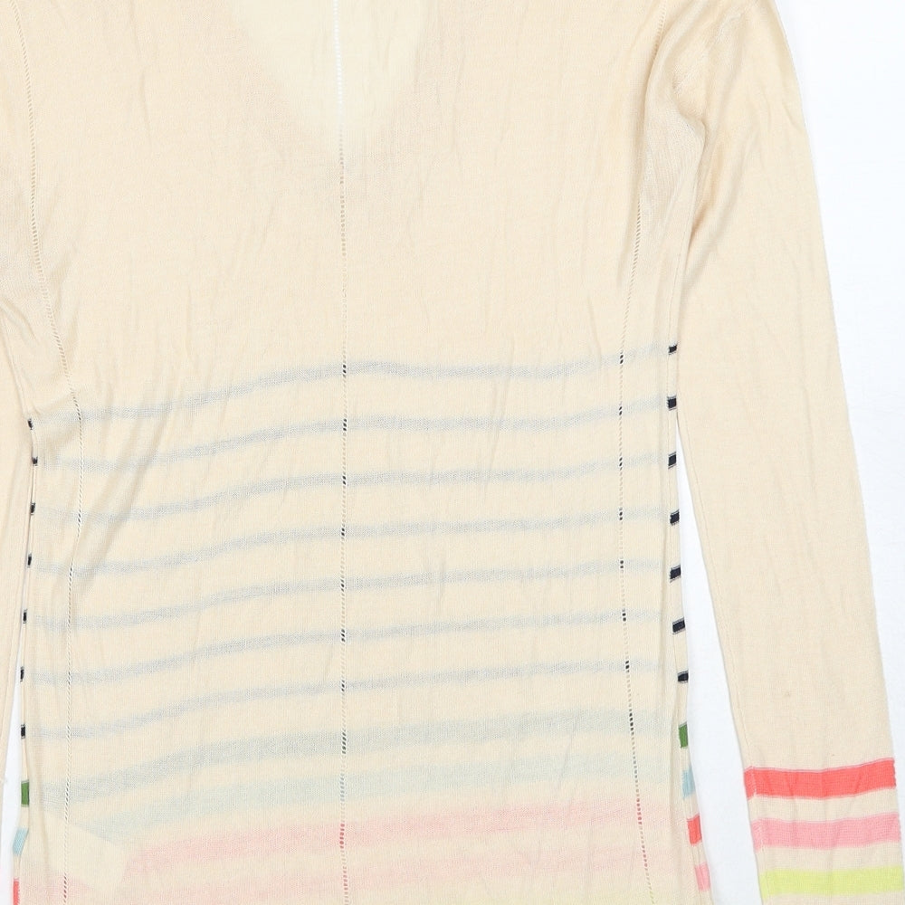 NEXT Womens Beige V-Neck Striped Viscose Pullover Jumper Size 8