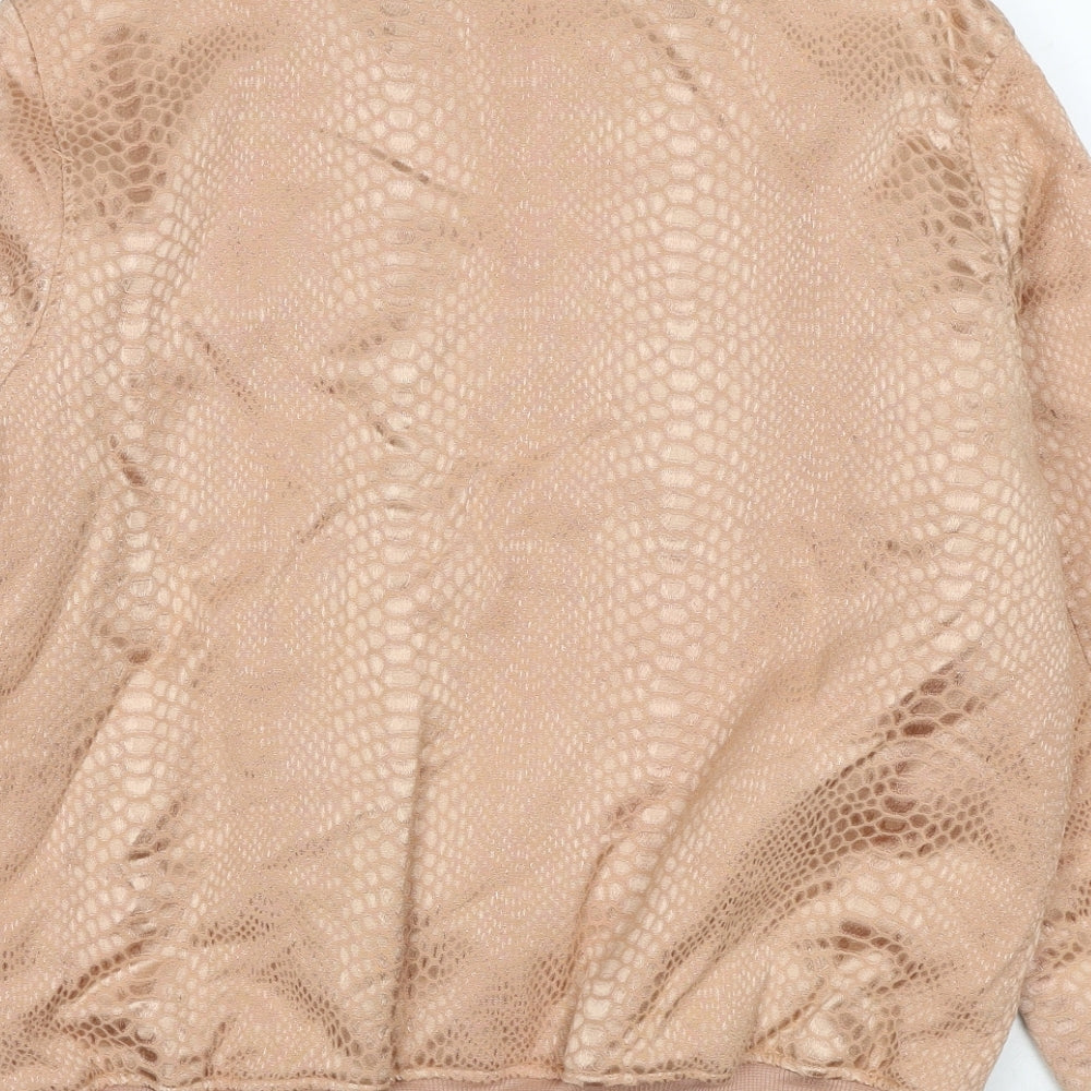 PRETTYLITTLETHING Womens Pink Geometric Bomber Jacket Jacket Size 6 Zip