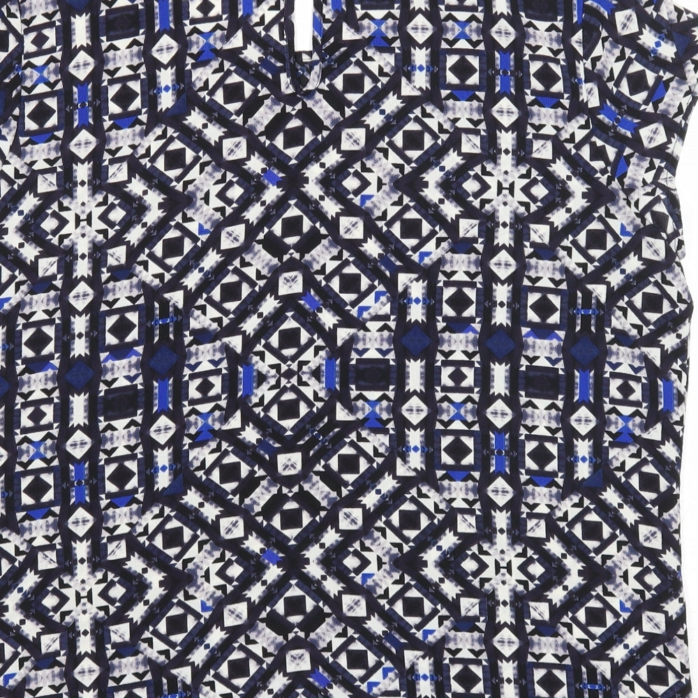 Only Womens Blue Geometric Polyester Basic Blouse Size 14 Round Neck
