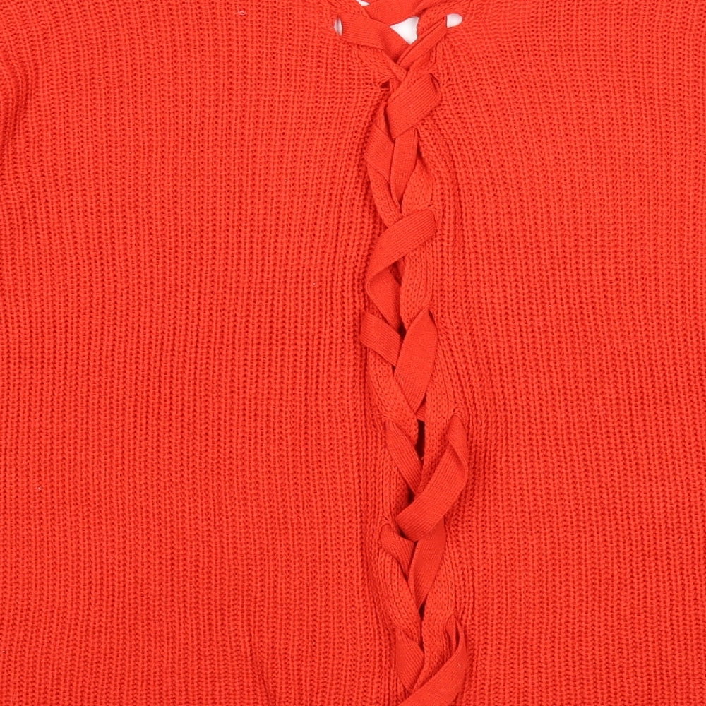 Capsule Womens Orange V-Neck Acrylic Pullover Jumper Size M