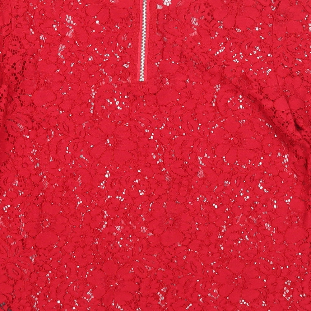 New Look Womens Red Polyamide Basic Blouse Size 8 Round Neck