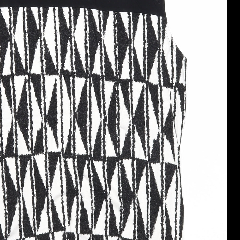 BHS Womens Black Geometric Viscose Basic Tank Size 14 Round Neck - Twist Detail