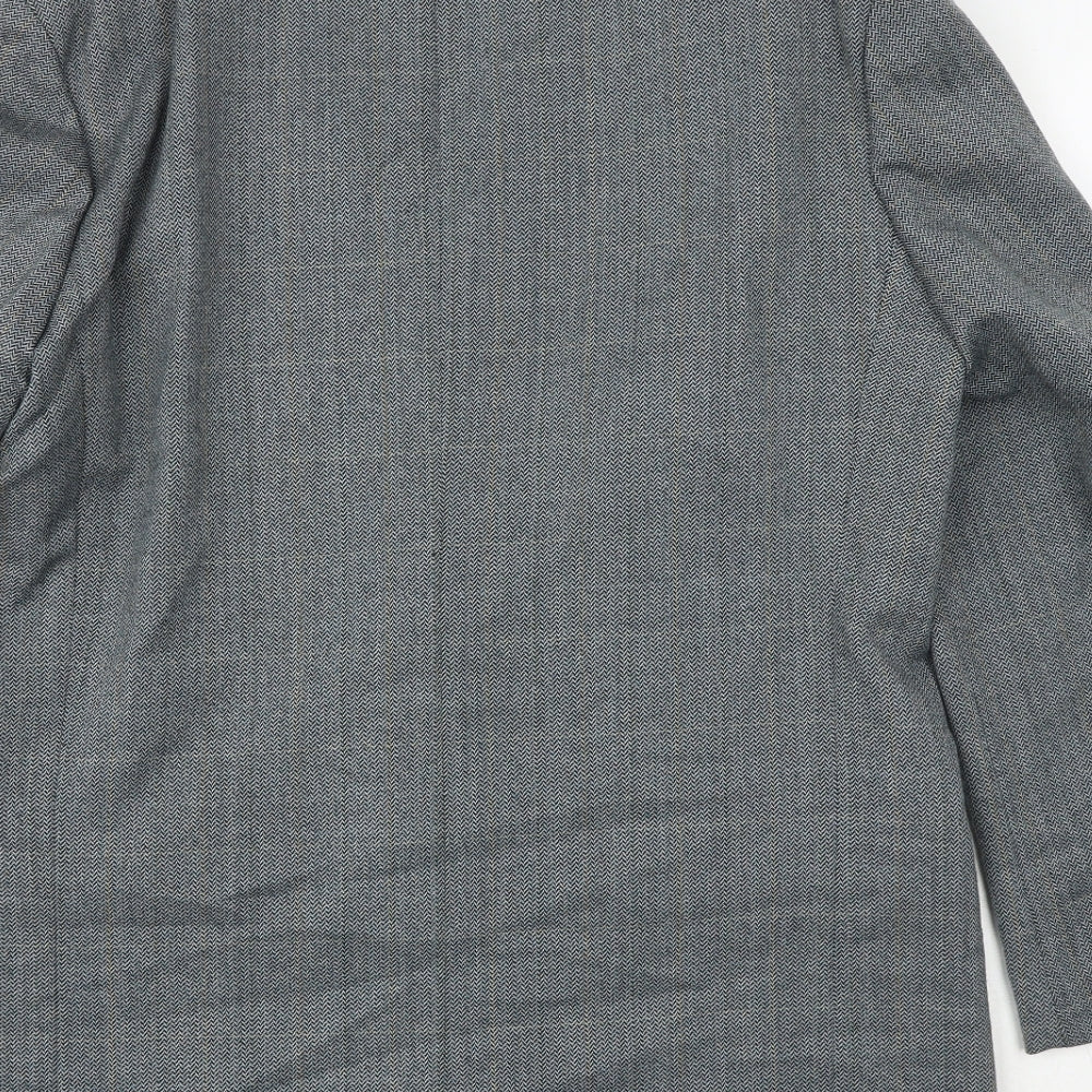 BHS Mens Blue Herringbone Polyester Jacket Suit Jacket Size 42 Regular