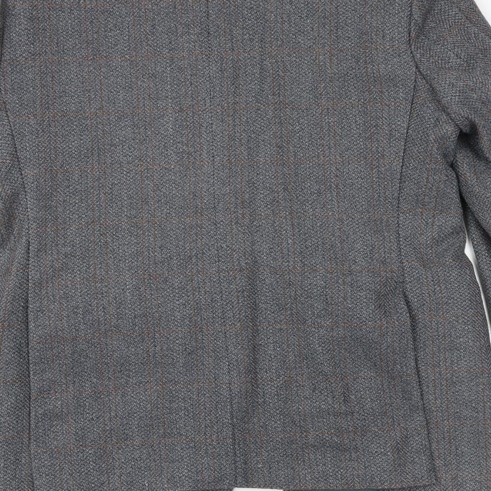 Greenwoods Mens Grey Check Wool Jacket Suit Jacket Size 40 Regular