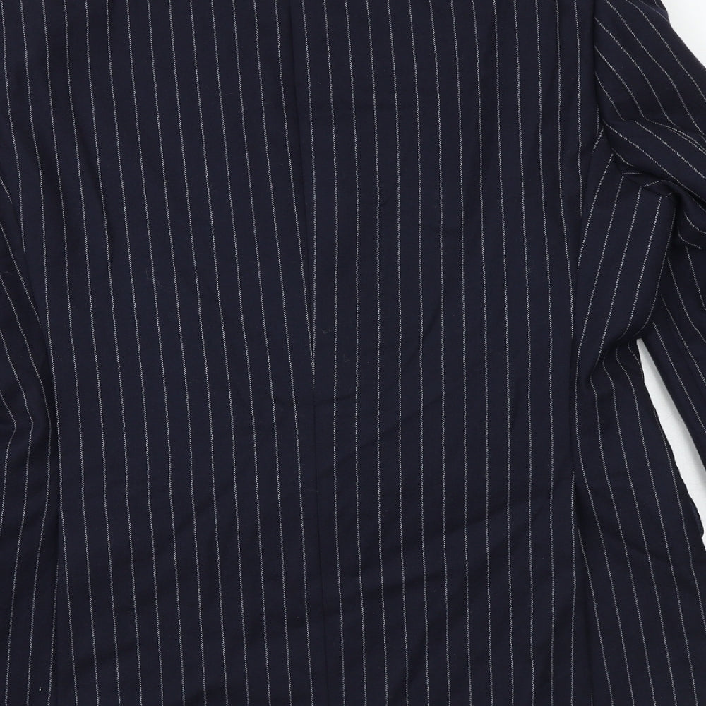 Marks & Spencer Mens Blue Striped Wool Jacket Suit Jacket Size 40 Regular - 5 button sleeve
