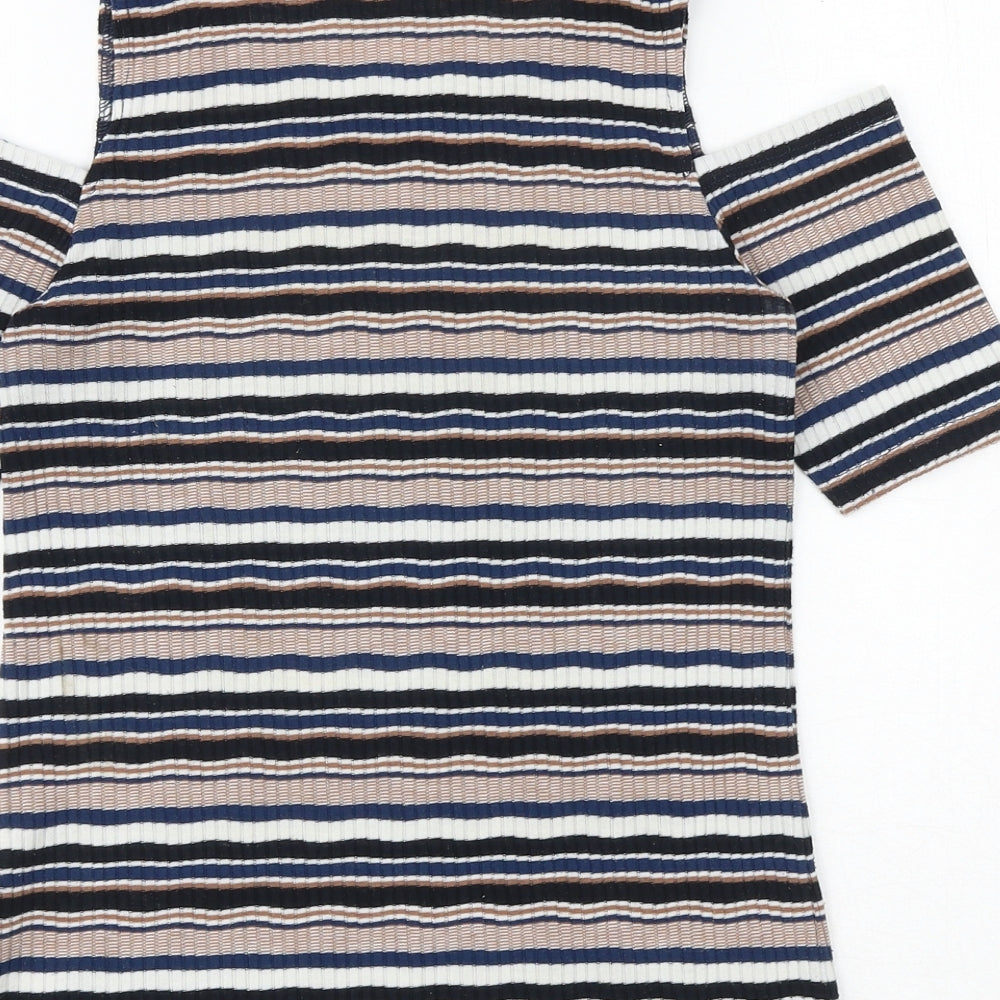 Dorothy Perkins Womens Multicoloured Striped Polyester Basic T-Shirt Size 8 Round Neck - Cold Shoulder