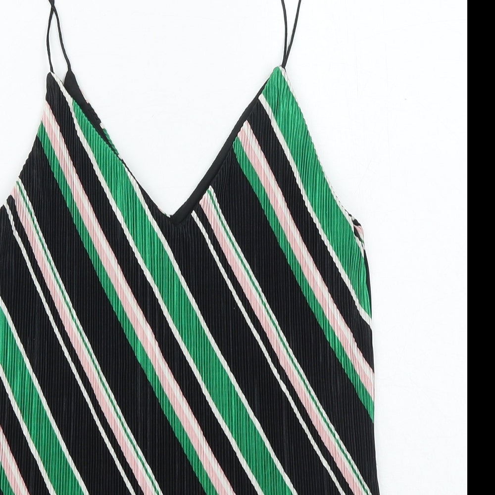 New Look Womens Black Striped Polyester Basic Tank Size 8 V-Neck