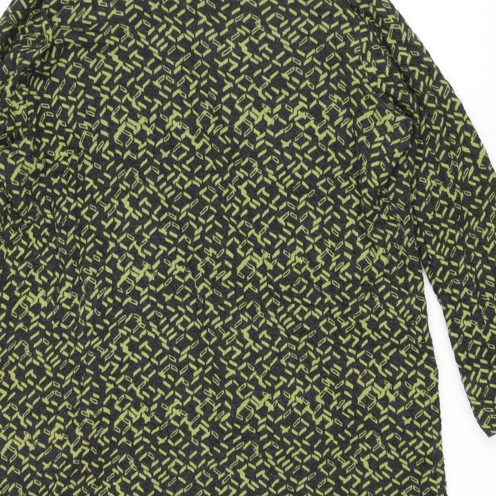 Adini Womens Green V-Neck Geometric Cotton Pullover Jumper Size S