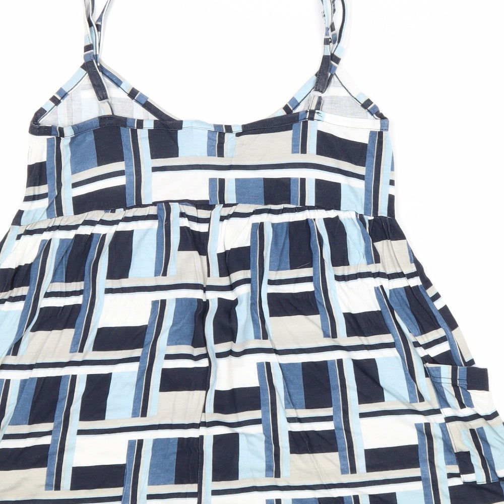 NEXT Womens Blue Geometric Viscose Basic Tank Size 12 V-Neck