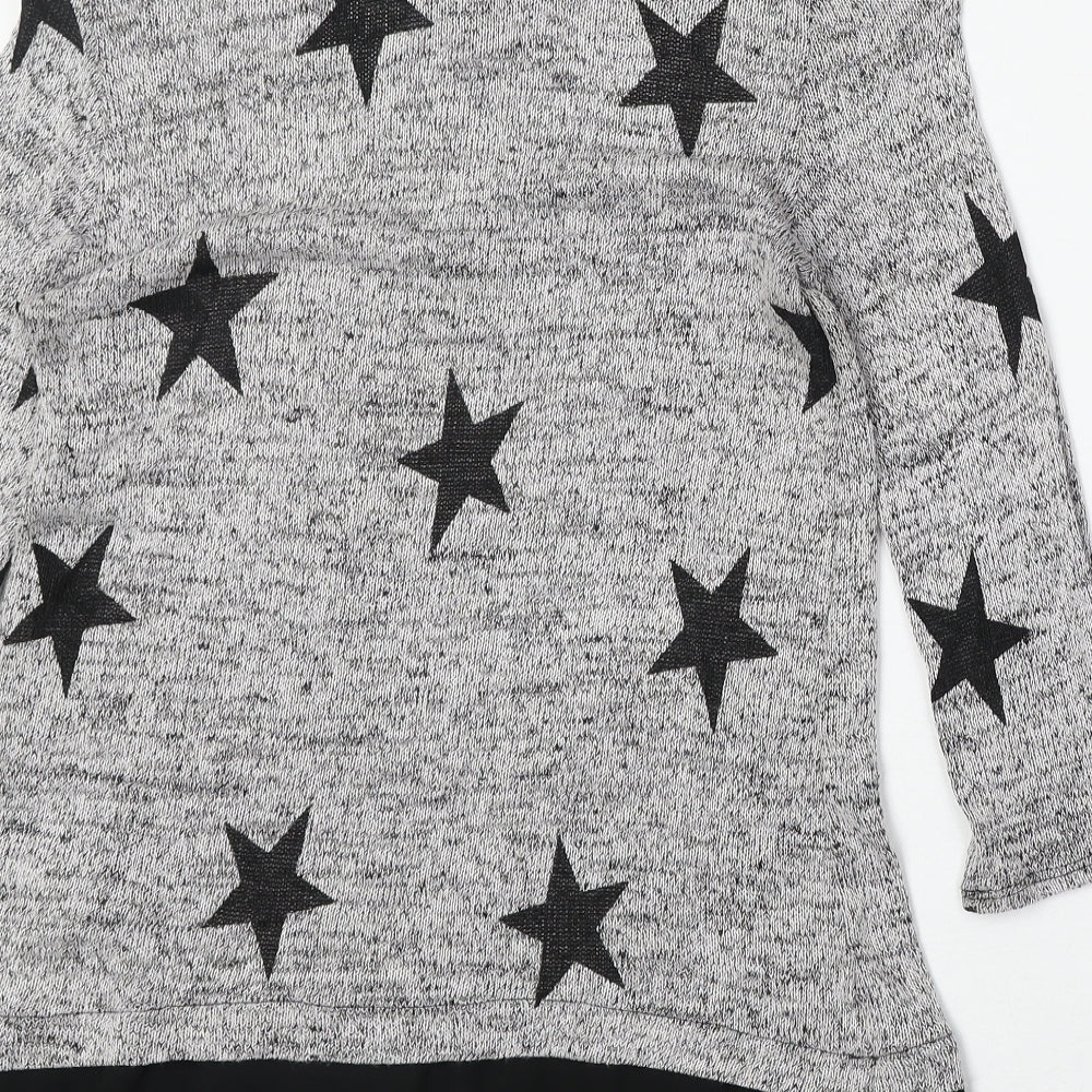 Wallis Womens Grey Round Neck Viscose Pullover Jumper Size M - Star Pattern