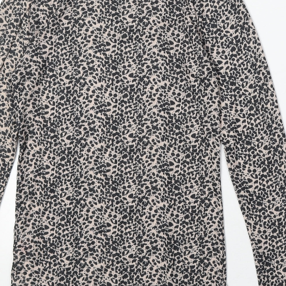 Topshop Womens Brown Animal Print Polyester Basic T-Shirt Size 12 Round Neck - Cheetah Print