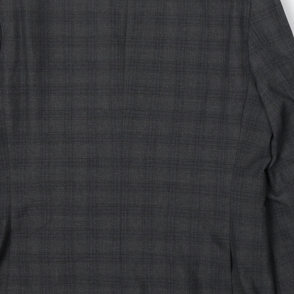 Marks & Spencer Mens Grey Plaid Polyester Jacket Suit Jacket Size 38 Regular