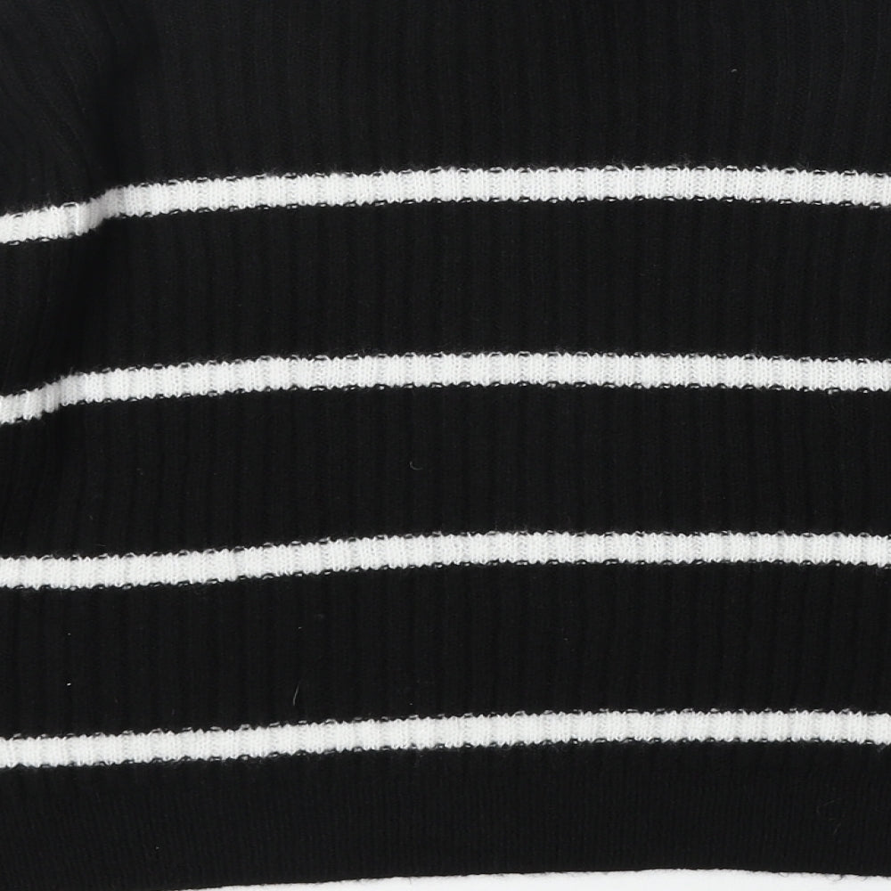 New Look Womens Black Scoop Neck Striped Acrylic Pullover Jumper Size S