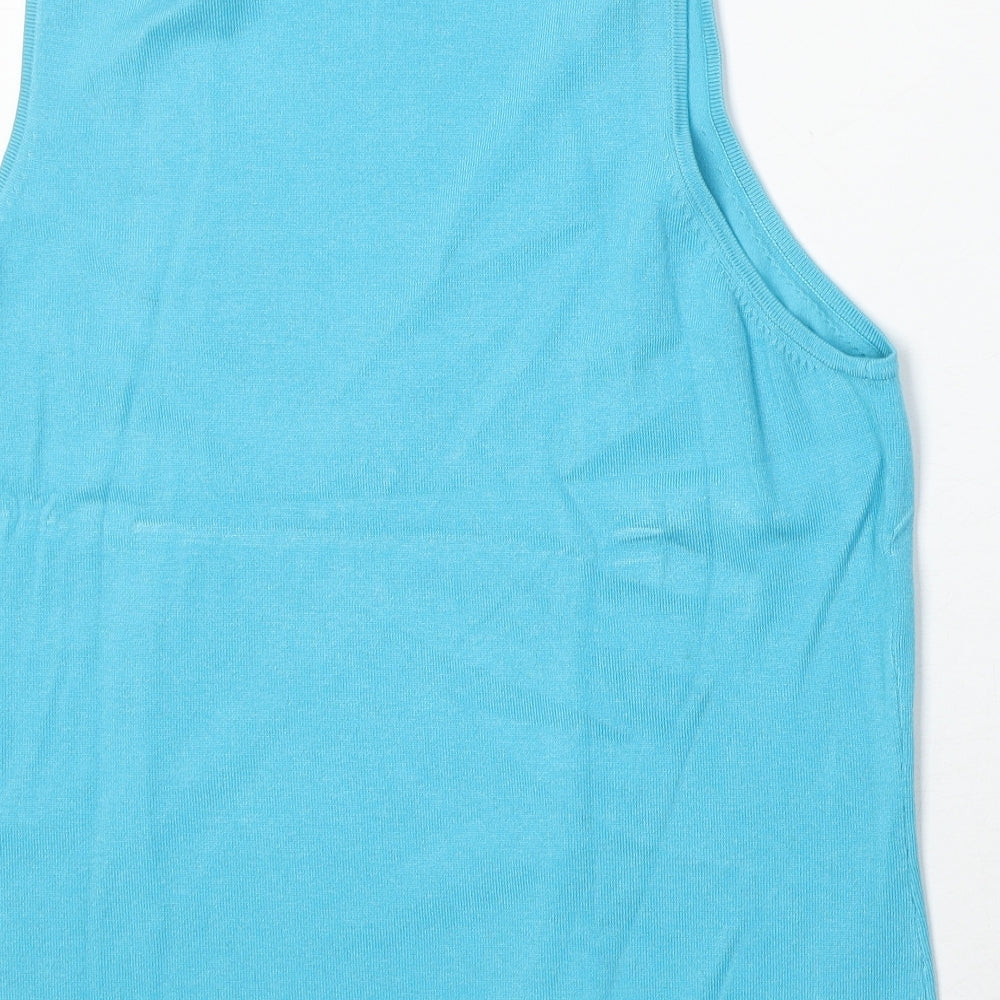Roman Womens Blue Viscose Basic Tank Size L V-Neck