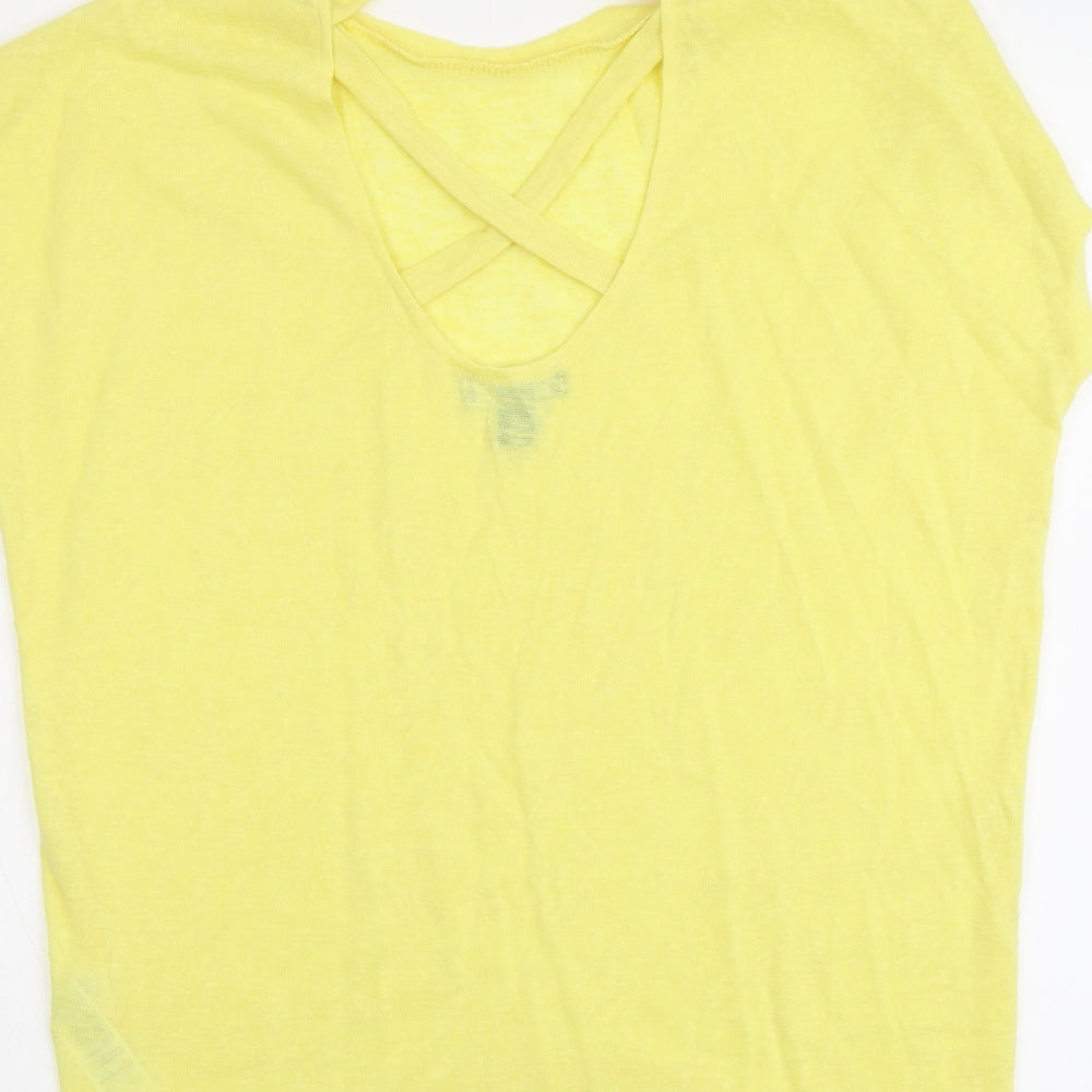New Look Womens Yellow Polyester Basic T-Shirt Size M Round Neck