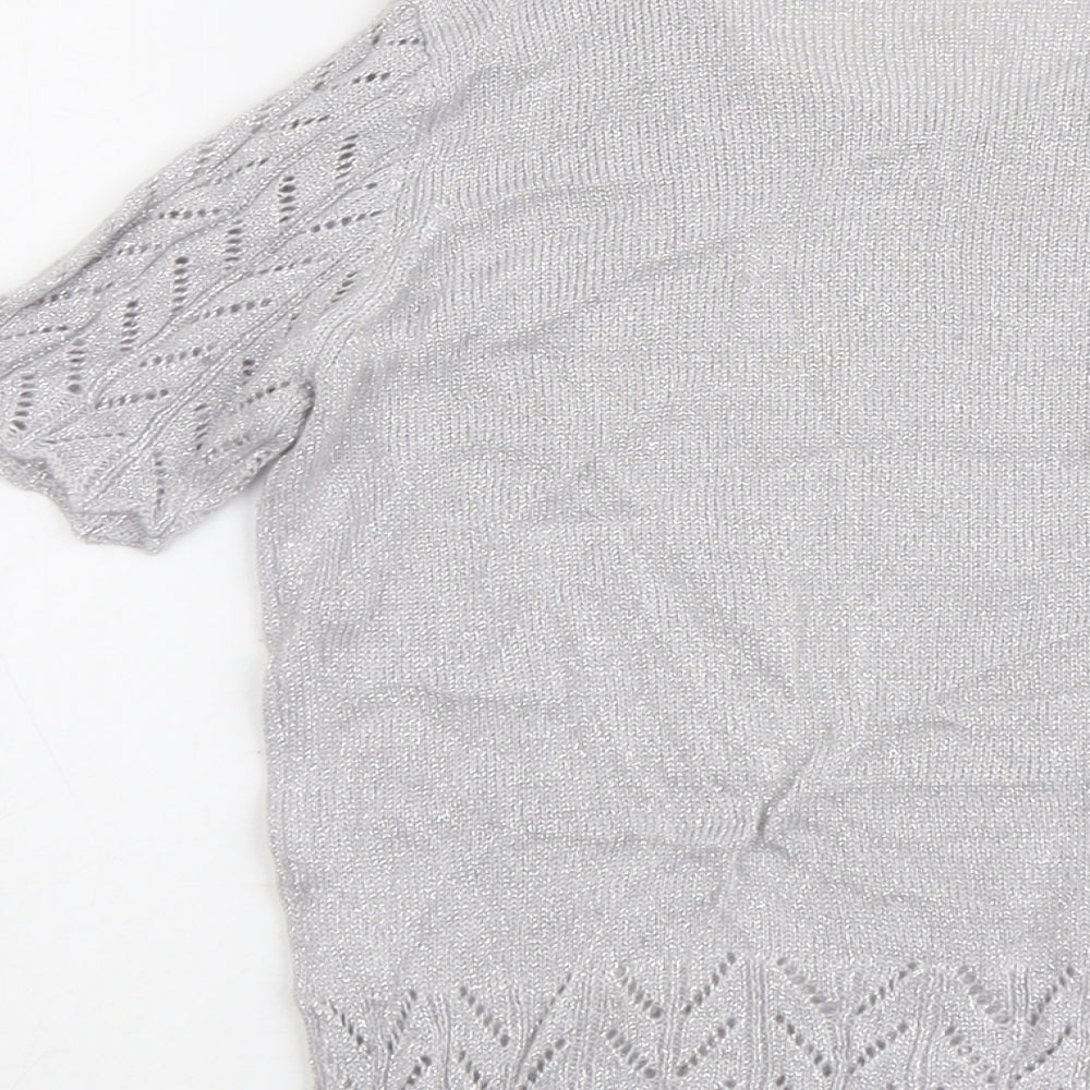 EWM Womens Silver Round Neck Acrylic Pullover Jumper Size S