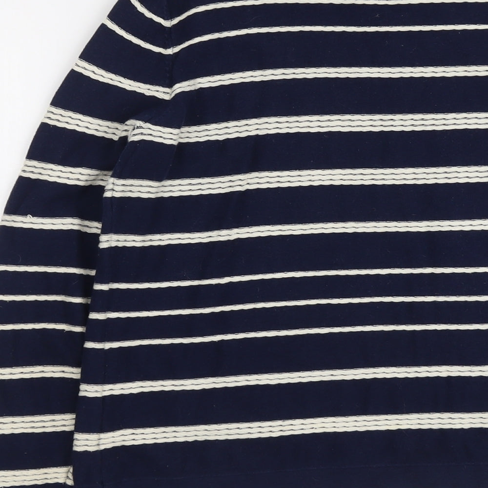 Bonmarché Womens Blue Round Neck Striped Cotton Pullover Jumper Size S