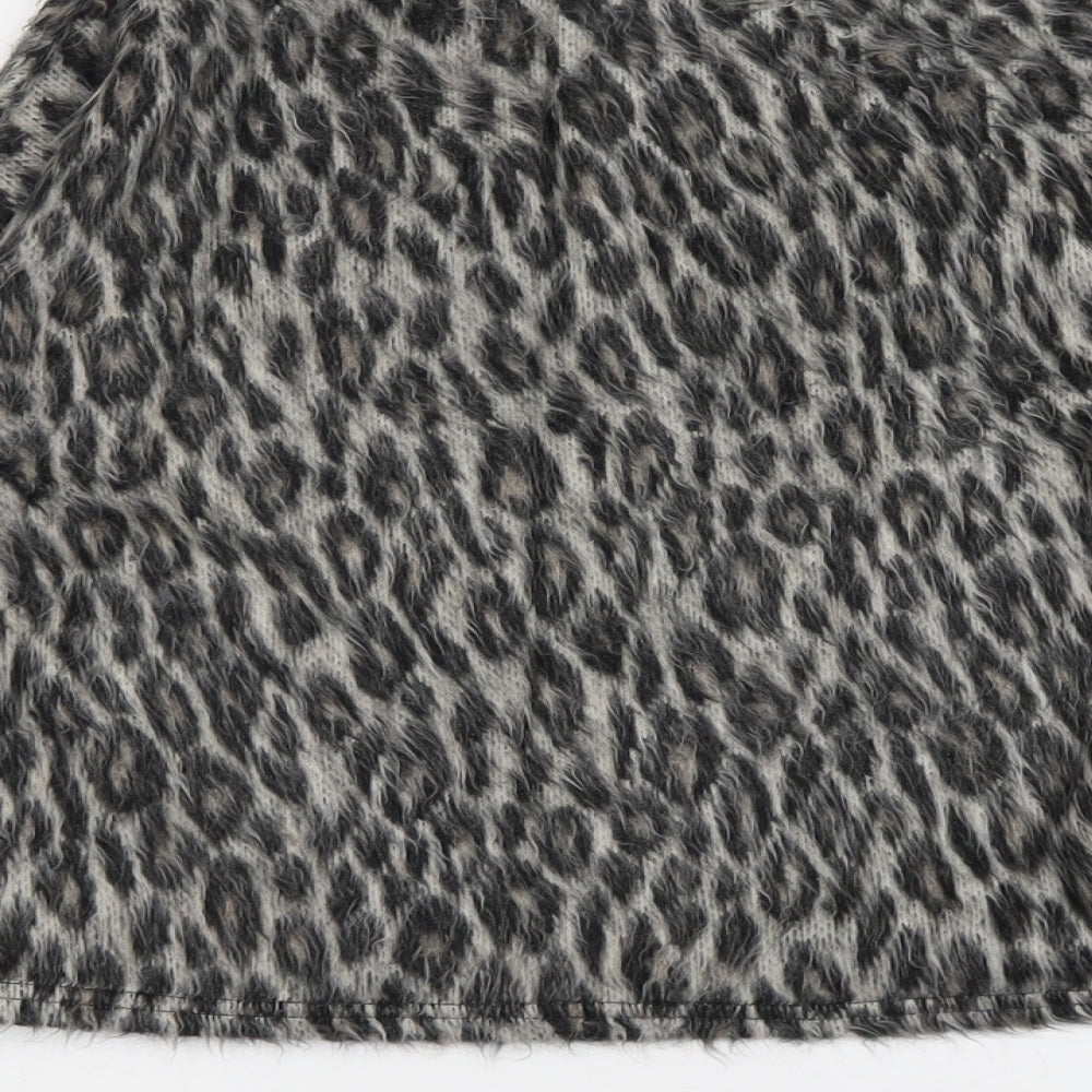 New Look Womens Grey Round Neck Animal Print Acrylic Pullover Jumper Size M - Leopard Print