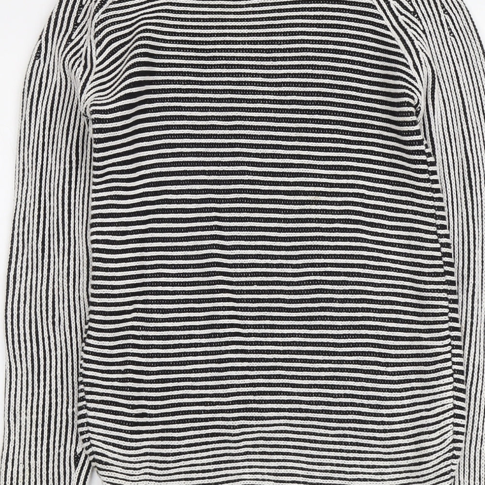 Marks & Spencer Womens Black Round Neck Striped Cotton Pullover Jumper Size 6