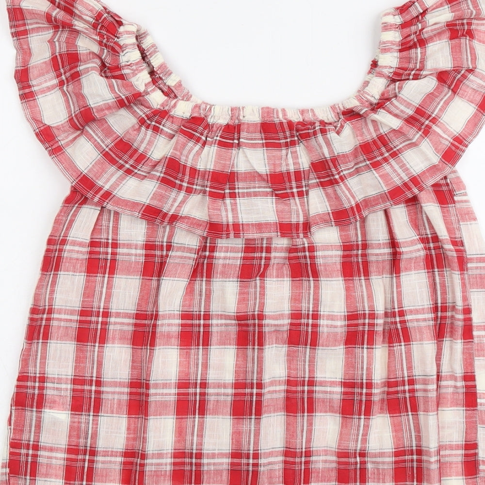 NEXT Womens Red Plaid Cotton Basic Blouse Size 10 Scoop Neck