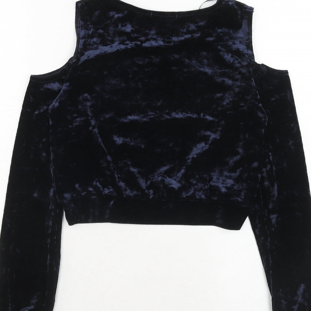 Select Womens Blue Polyester Cropped Blouse Size 10 Round Neck - Cold Shoulder