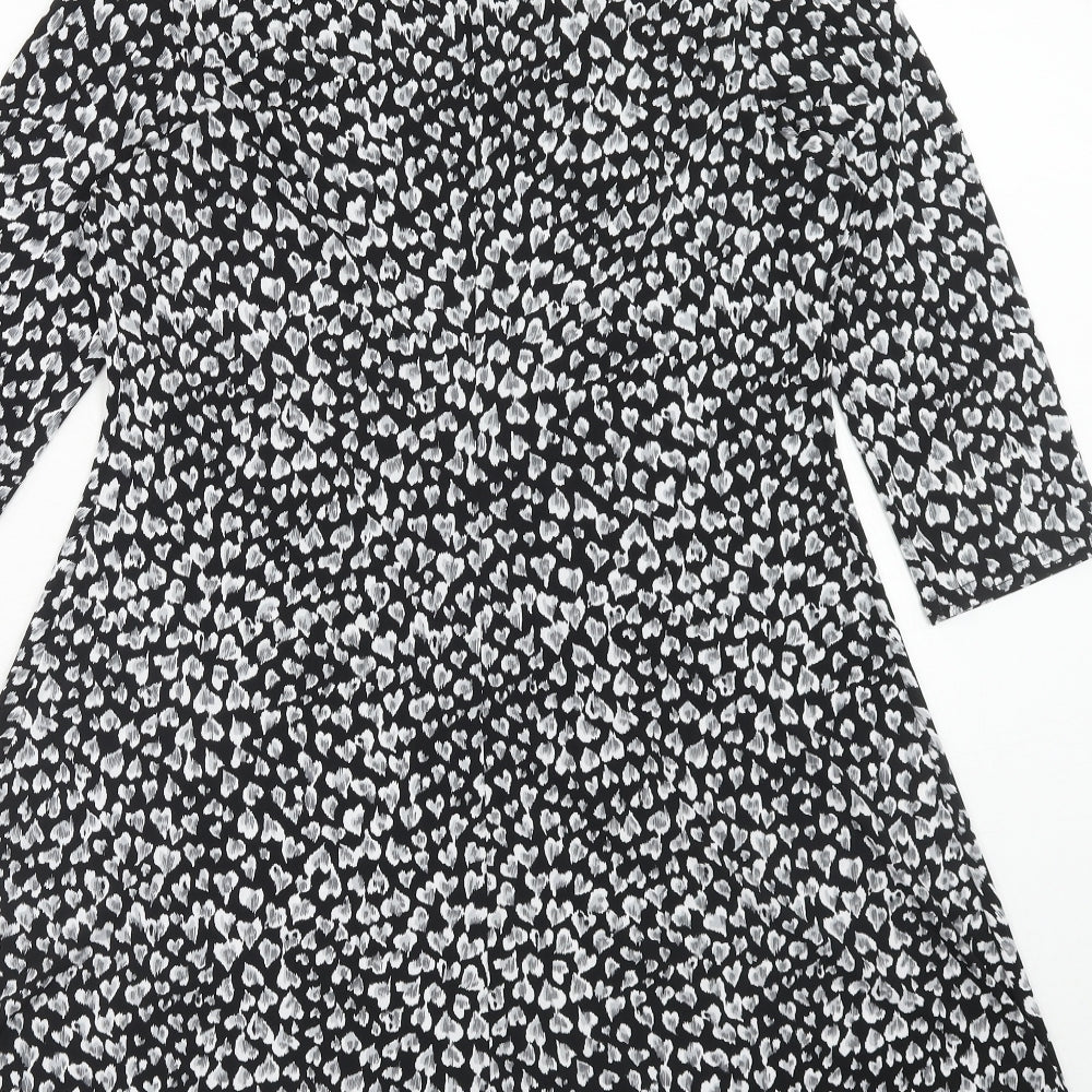 M&Co Womens Black Floral Polyester Fit & Flare Size 12 Round Neck Pullover - Heart Pattern