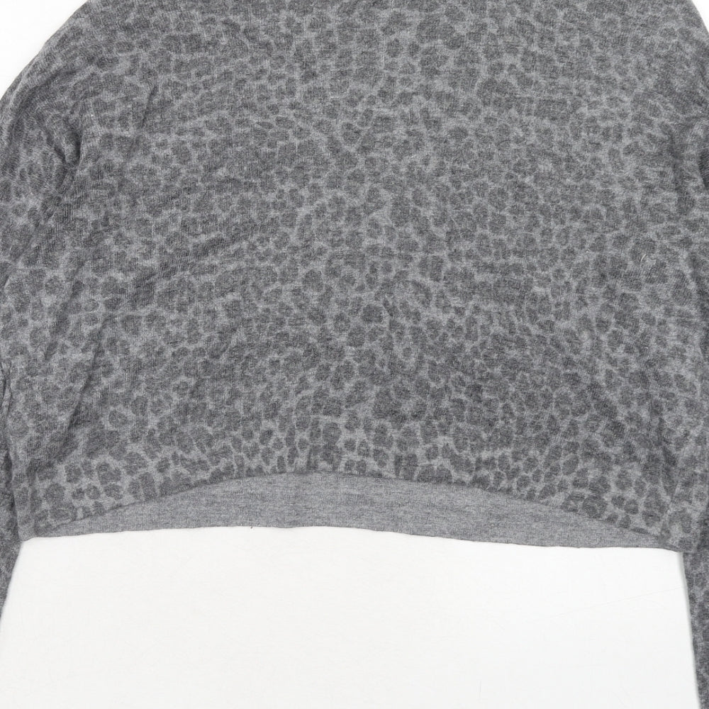 Topshop Womens Grey Round Neck Animal Print Viscose Pullover Jumper Size 16 - Leopard Print