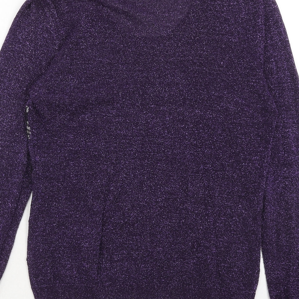 Marks & Spencer Womens Purple Scoop Neck Geometric Viscose Pullover Jumper Size S