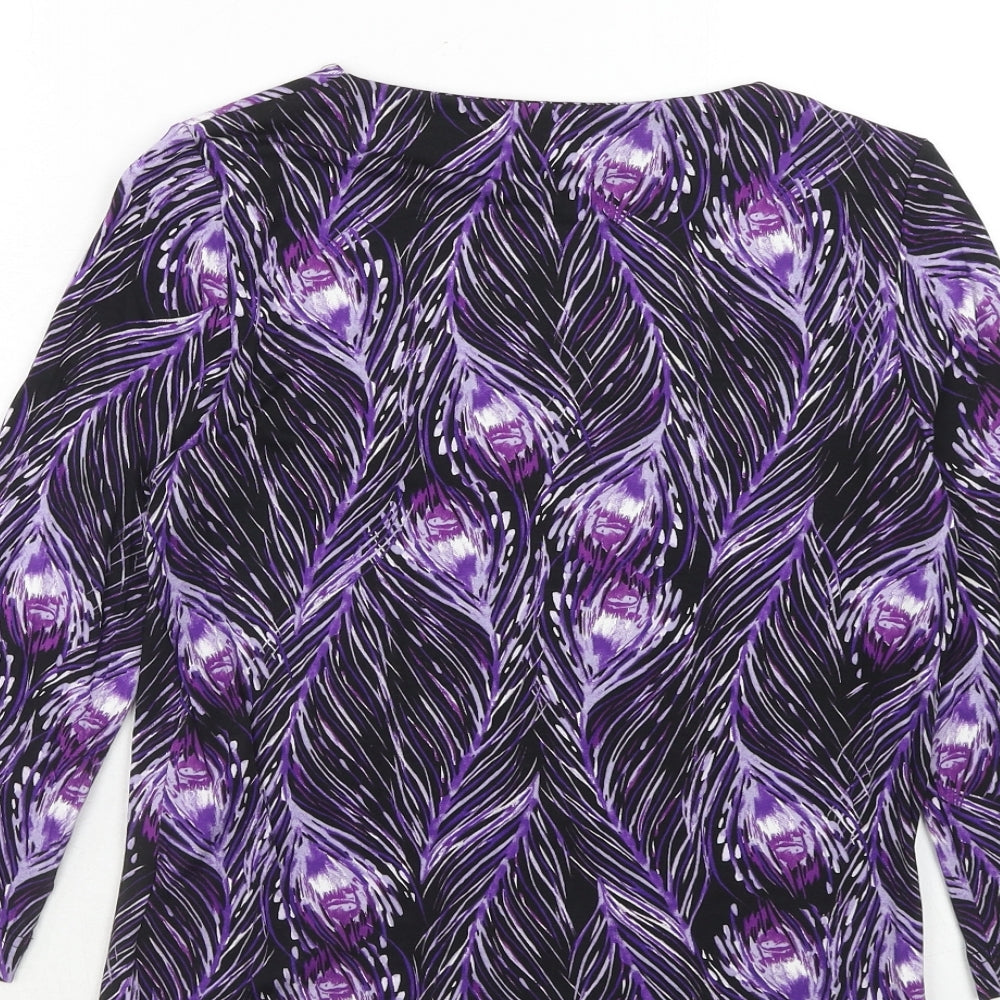 Minuet Womens Purple Geometric Viscose Basic T-Shirt Size S Scoop Neck