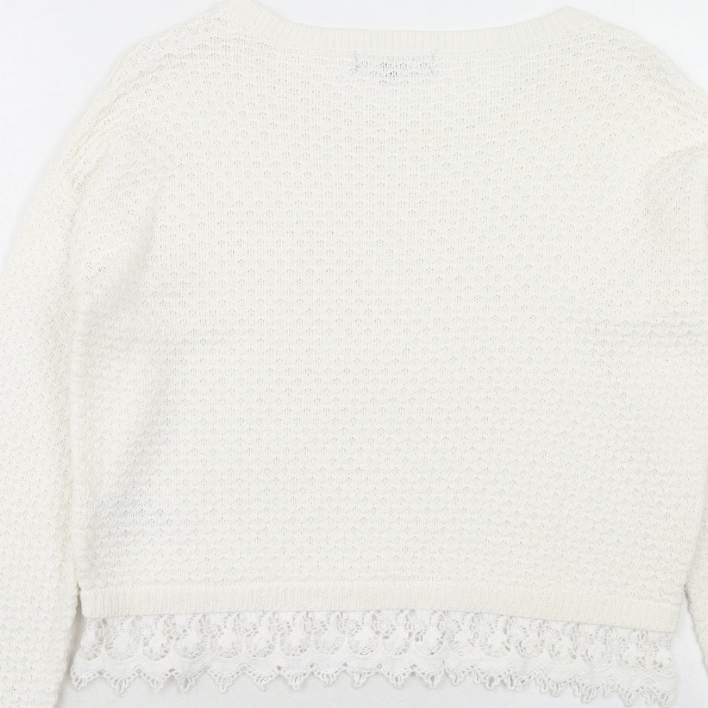 New Look Womens Ivory Round Neck Acrylic Pullover Jumper Size 10
