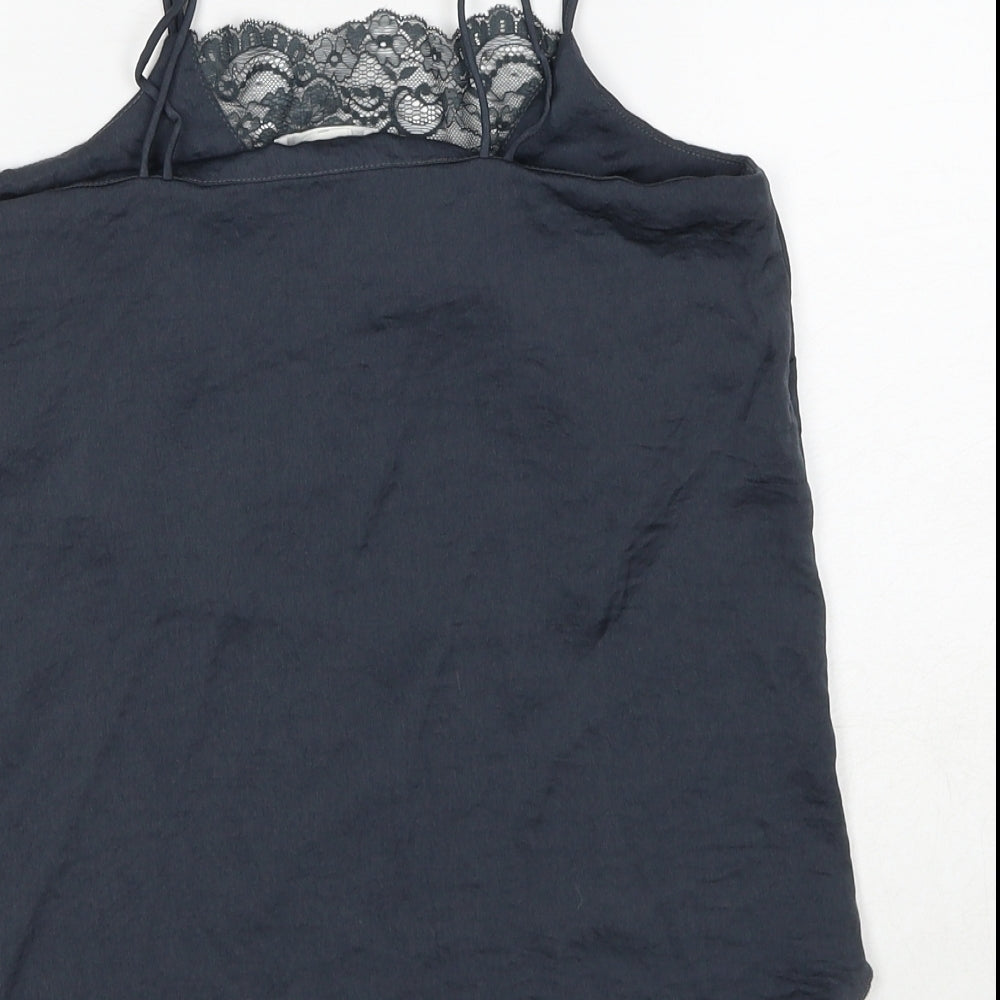 H&M Womens Grey Polyester Basic Tank Size 4 V-Neck - Lace Detail