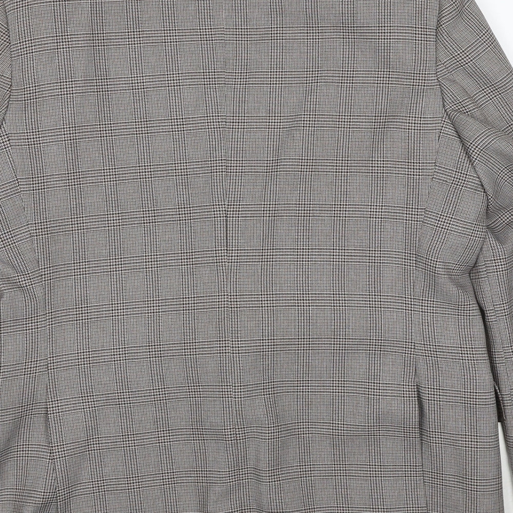 C&A Mens Brown Plaid Polyester Jacket Suit Jacket Size 46 Regular