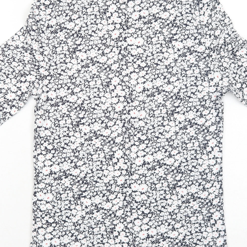 Marks & Spencer Womens Blue Floral Cotton Basic T-Shirt Size 10 Round Neck