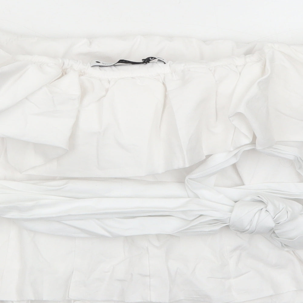 Zara Womens White Cotton Basic Blouse Size M Boat Neck