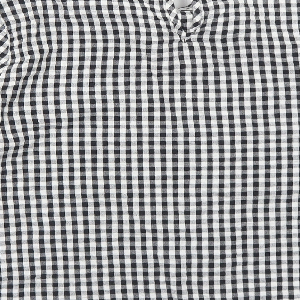 Only Womens Black Geometric Cotton Basic Blouse Size 8 Round Neck