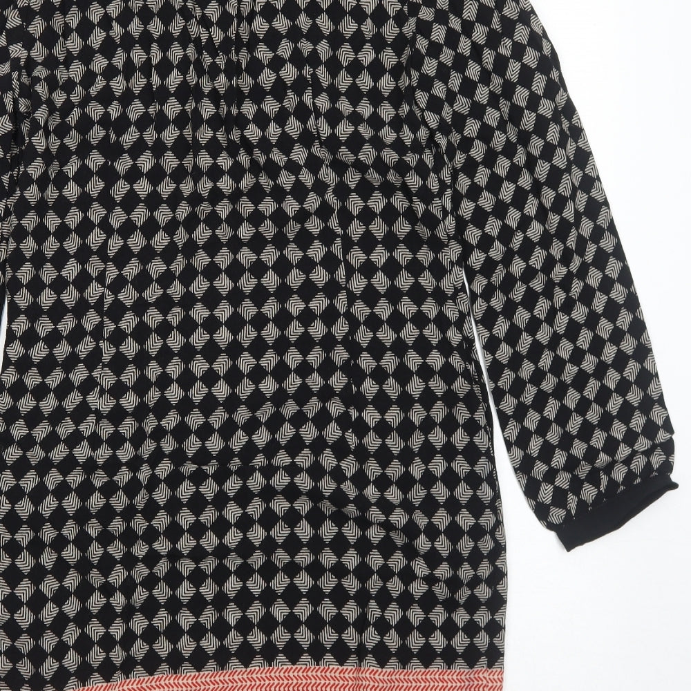 Marks & Spencer Womens Black Geometric Viscose A-Line Size 10 V-Neck Pullover