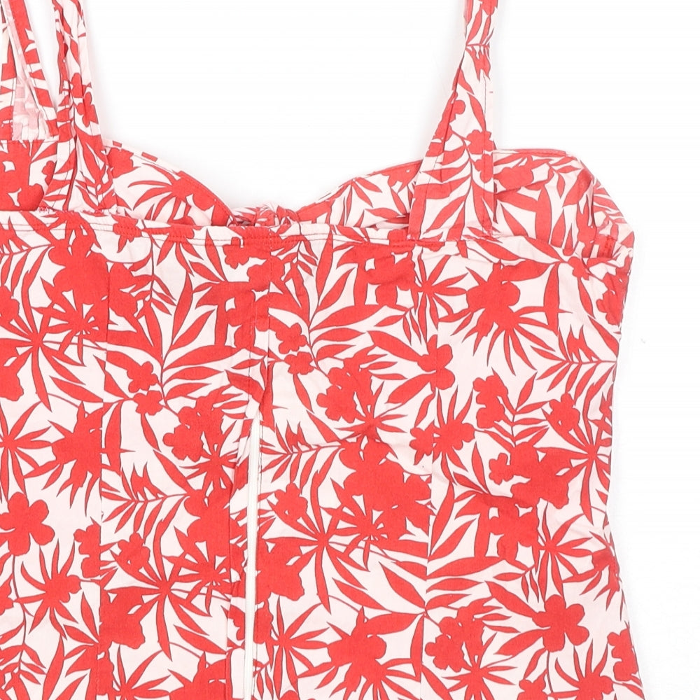 Dorothy Perkins Womens Red Geometric Cotton Basic Tank Size 12 Sweetheart - Leaf Print