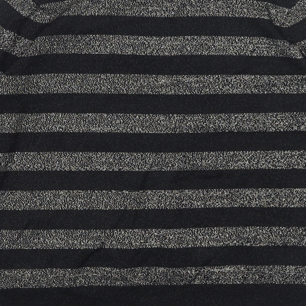 Marks & Spencer Womens Black Collared Striped Viscose Pullover Jumper Size S
