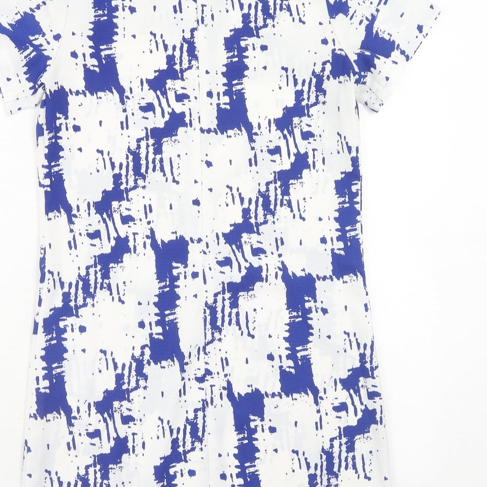Fashion Union Womens Blue Geometric Polyester A-Line Size 6 Round Neck Zip