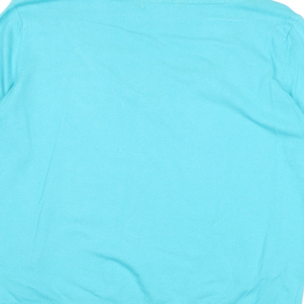 M&Co Womens Blue V-Neck Cotton Pullover Jumper Size L