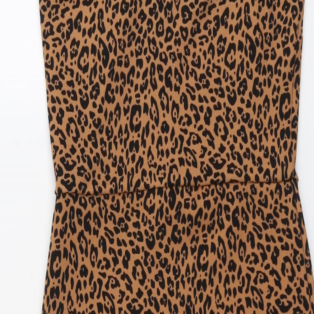 H&M Womens Brown Animal Print Polyester A-Line Size S Square Neck Pullover - Leopard Pattern